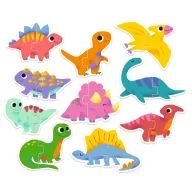 Djeco Duo Dinos párosító puzzle narancssárga hordozózsinóros doboza színes dinoszauruszos mintákkal