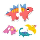 Közeli kép a Djeco Duo Dinos puzzle darabjainak összeillesztéséről bemutatva a vastag karton elemeket
