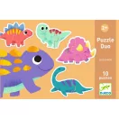 Djeco Duo Dinos párosító puzzle narancssárga hordozózsinóros doboza színes dinoszauruszos mintákkal