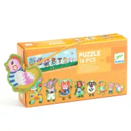 Djeco 16 darabos tanyasi sorozatkirakó puzzle narancssárga doboza tyúk alakú függődísszel