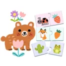 Djeco párosító puzzle elemek illusztrált barna macival, rókával és békával