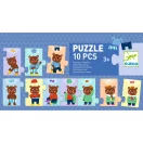 Djeco Sorozatkirakó puzzle - Mackó öltözködik, 10 db-os - Teddy dresses up