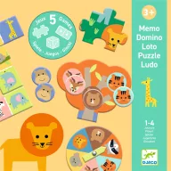   Djeco Társasjáték - 5 az 1-ben, Vadállatok - Wild animals, 5 GAMES