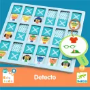 Djeco Detecto megfigyelő játék táblája a nyomokkal és a kiválasztott sárga állatfigurával