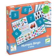 Djeco Numero Bingo számos fejlesztő játék narancssárga doboza a játéktáblával és számkorongokkal