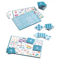 Djeco Numero Bingo számos fejlesztő játék narancssárga doboza a játéktáblával és számkorongokkal