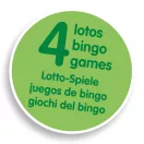 Djeco Numero Bingo zöld kör alakú logója, amely a 4 különböző bingójáték lehetőséget jelzi