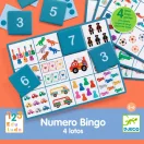 Djeco Numero Bingo számos fejlesztő játék színes játéktáblákkal és kék számkorongokkal