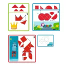 Djeco Eduludo Shapes különböző nehézségi szintű feladatkártyái hernyó korona és rakéta mintával