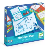 Djeco Step by step Arthur and Co járműves rajzolás lépésről lépésre doboza rajztáblával és filctollal