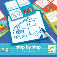 Djeco Step by step Arthur and Co járműves rajzolás lépésről lépésre doboza rajztáblával és filctollal