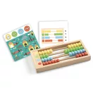 Djeco Perlix-Abacus játék közben kutyás feladatkártyával és a megoldást mutató kártyával