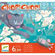 Djeco Chop Chop macska-egér társasjáték illusztrált doboza szürke macskával és egérrel