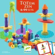 Djeco Totem Zen ügyességi társasjáték doboza színes faelemekkel és pálcikákkal