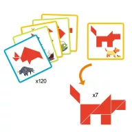 Djeco Sologic Tangram logikai játék 120 feladatkártyával és 7 darab piros fa elemmel