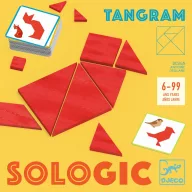 Djeco Sologic Tangram logikai játék 120 feladatkártyával és 7 darab piros fa elemmel