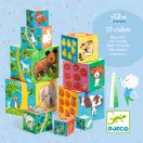 Djeco 10 darabos színes toronyépítő kocka készlet barátságos állatos mintákkal