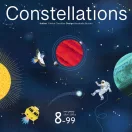 Djeco Constellations dobozfedél illusztrációja csillagokkal bolygókkal és űrhajóssal