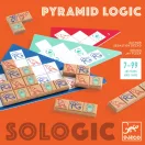 Djeco Pyramid Logic Sologic logikai játék egyiptomi mintás fa elemei és színes feladatkártyái