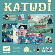 Djeco Katudi Szintén társasjáték doboza illusztrált táblákkal