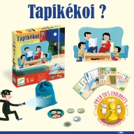 Djeco Tapikékoi Mi tűnt el társasjáték doboza családi illusztrációval és betörővel