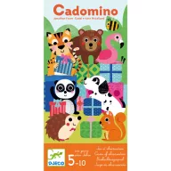 Djeco Cadomino nyomkövető társasjáték állatos és ajándékos illusztrációval ellátott doboza