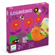 Djeco Little mémo memóriajáték lila doboza kerti állatkákkal és virágokkal
