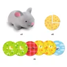 Djeco Little Lucky társasjáték tartalma két puha egérke figura sajtszeletek és hat darab kerek korong