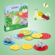 Djeco Little Lucky Egy kis szerencse társasjáték doboza két kedves egérkével és sajttal