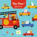 Djeco PinPon kooperatív tűzoltós társasjáték kék doboza állatfigurákkal
