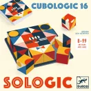 Fából készült Djeco Cubologic 16 kockakirakó játék kirakott macska mintával és feladatkártyákkal
