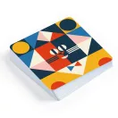 Djeco Cubologic 16 logikai kockakirakó doboza színes geometrikus mintákkal és fa kockákkal