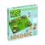 Djeco Woodanimo Sologic logikai játék doboza és fa állatos korongjai