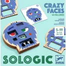 Kék színű fa szörnyfej rétegek és feladatkártya a Djeco Crazy faces logikai játékból