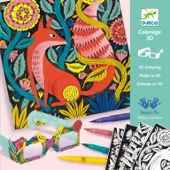 Djeco Fantázia kerekerdő 3D színező készlet rókás illusztrációval és ecsetvégű filctollakkal