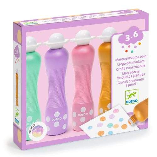 Djeco Marok filc készlet 4 gyöngyház színben - Pontozó színezés - Large dot markers