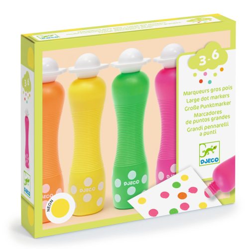 Djeco Marok filc készlet 4 fluoreszkáló színben - Pontozó színezés - Large dot markers