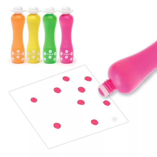Djeco Marok filc készlet 4 fluoreszkáló színben - Pontozó színezés - Large dot markers