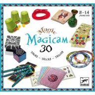 Djeco Magicam bűvészkészlet színes kellékei kártyákkal poharakkal és varázskellékekkel