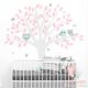 Design falmatrica - Pasztell baglyok szürke fával rózsaszín levelekkel