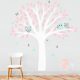Design falmatrica - Pasztell baglyok fehér fával rózsaszín levelekkel