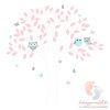 Design falmatrica - Pasztell baglyok fehér fával rózsaszín levelekkel