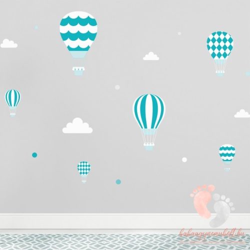 Design falmatrica - Türkiz léggömbök fehér felhőkkel