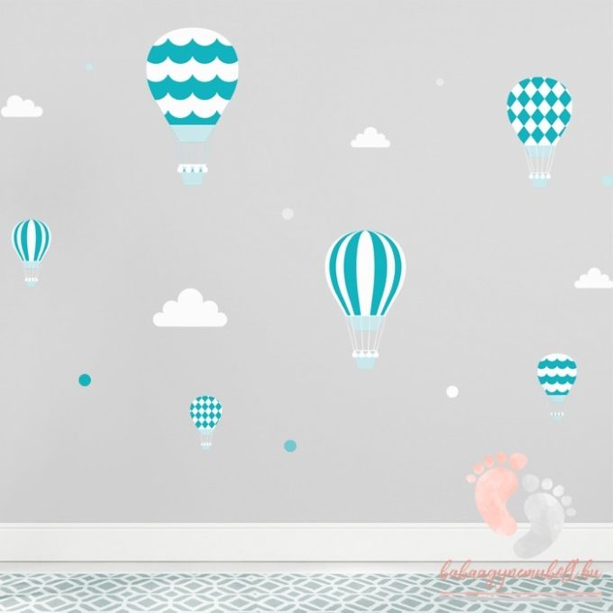 Design falmatrica - Türkiz léggömbök fehér felhokkel