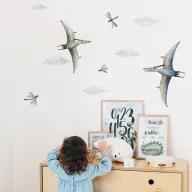   Design falmatrica - Dínók Pteroszauruszok felhőkkel és szitakötőkkel