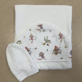   Happy kapucnis törölköző fürdőkesztyűvel - Tündérország