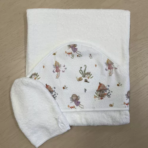 Happy kapucnis törölköző fürdőkesztyűvel - Tündérország