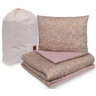 Infantilo Spring Meadow virágmintás és púderrózsaszín velvet ovis ágynemű szett párnával és zsákkal