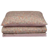 Infantilo Spring Meadow virágmintás és púderrózsaszín velvet ovis ágynemű szett párnával és zsákkal