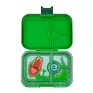 Yumbox Panino 4 rekeszes nyitott zöld uzsonnás doboz dinoszaurusz mintával